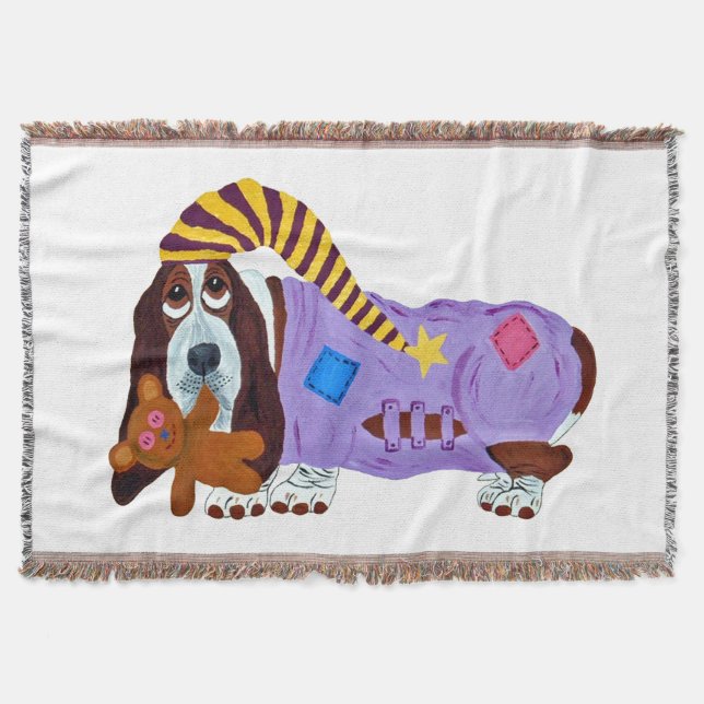 Basset Hound in PJs with teddy bear Decke (Vorderseite)