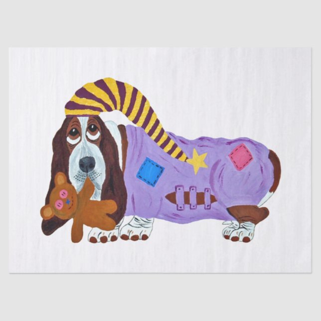 Basset Hound in PJs with teddy bear Seidenpapier (Vorderseite)