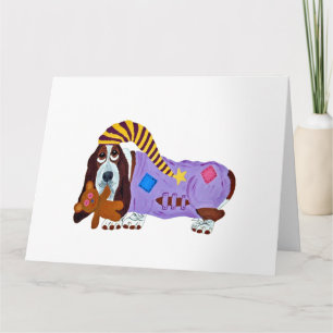 Basset Hound in Pyjamas mit Teddybär Dankeskarte