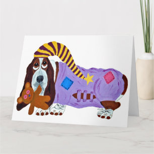 Basset Hound in Pyjamas mit Teddybär Dankeskarte