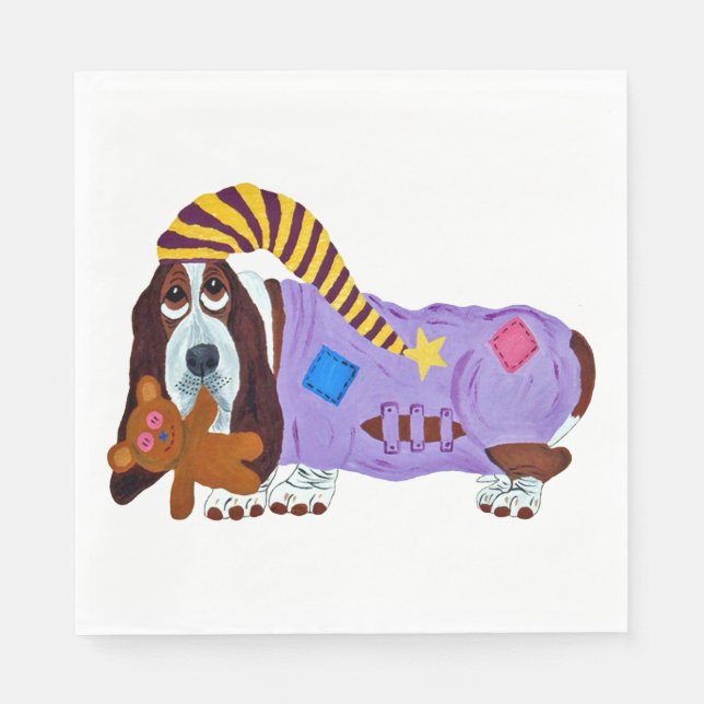 Basset Hound in Pyjamas mit Teddybär Serviette (Vorderseite)