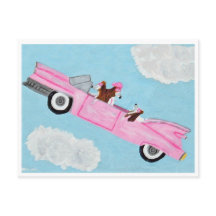 Basset Hound in rosa Cabrio am Himmel Karte