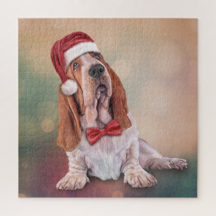 Basset Hound in rotem Hut des Weihnachtsmanns Puzzle