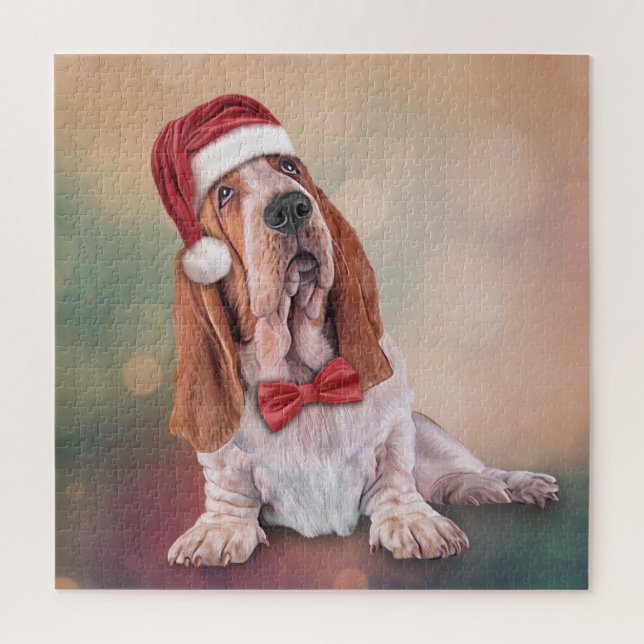 Basset Hound in rotem Hut des Weihnachtsmanns Puzzle (Vertikal)