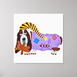 Basset Hound in Schlafanzug mit Teddybär Leinwanddruck