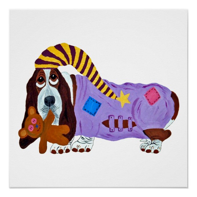 Basset Hound in Schlafanzug mit Teddybär Poster (Vorderseite)
