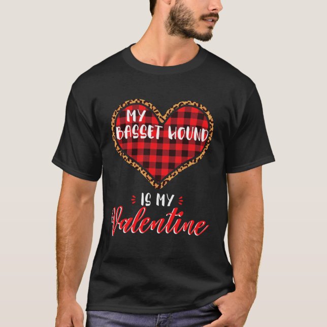 Basset Hound Is My Valentine Heart Dog Leopard Buf T-Shirt (Vorderseite)