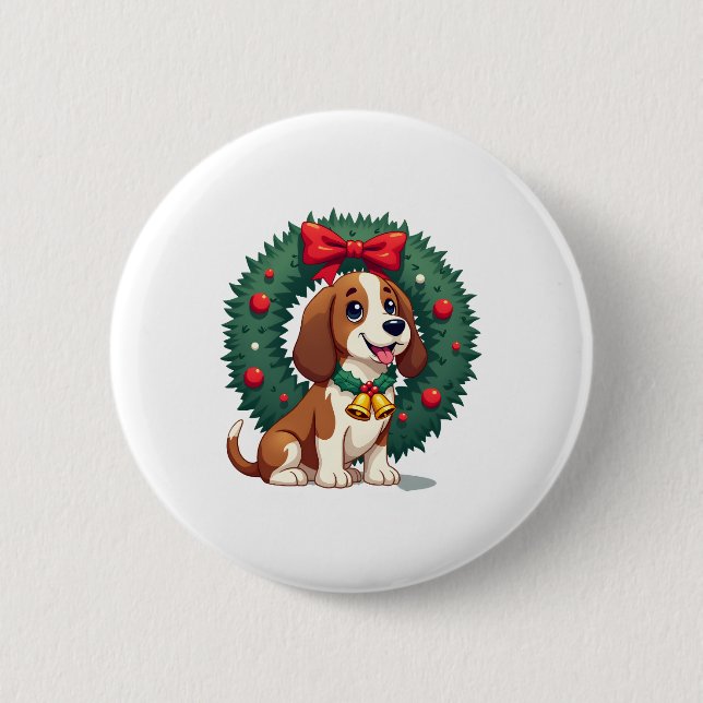 Basset Hound Jingle Bells Hund Button (Vorderseite)