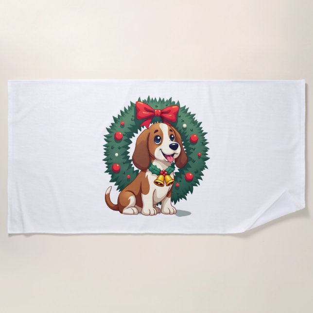 Basset Hound Jingle Bells Strandtuch (Vorderseite)