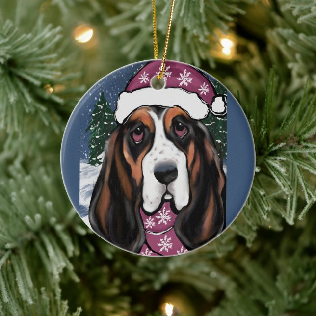 BASSET HOUND KERAMIK ORNAMENT (Baum)