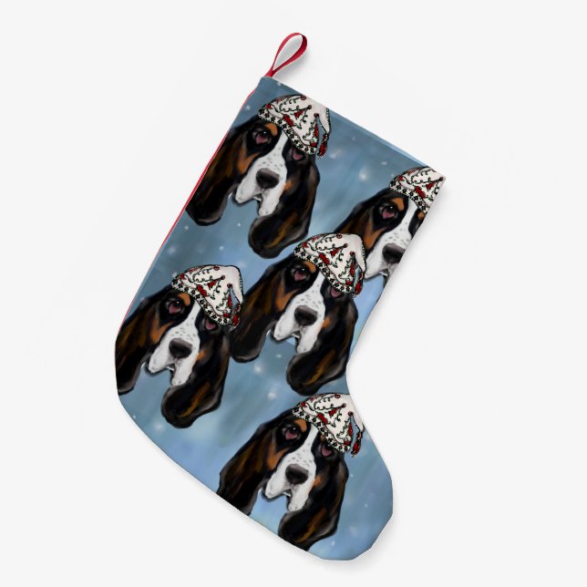 BASSET HOUND KLEINER WEIHNACHTSSTRUMPF (Vorderansicht (hängend))