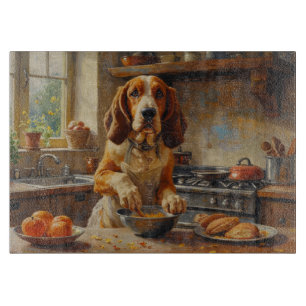 Basset Hound kocht in der Küche Schneidebrett