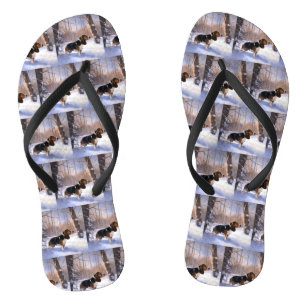 Basset Hound Lass es schneien Weihnachten Flip Flops