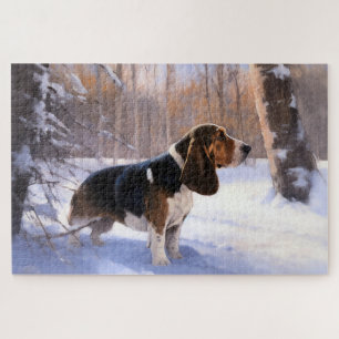 Basset Hound Lass es schneien Weihnachten Puzzle