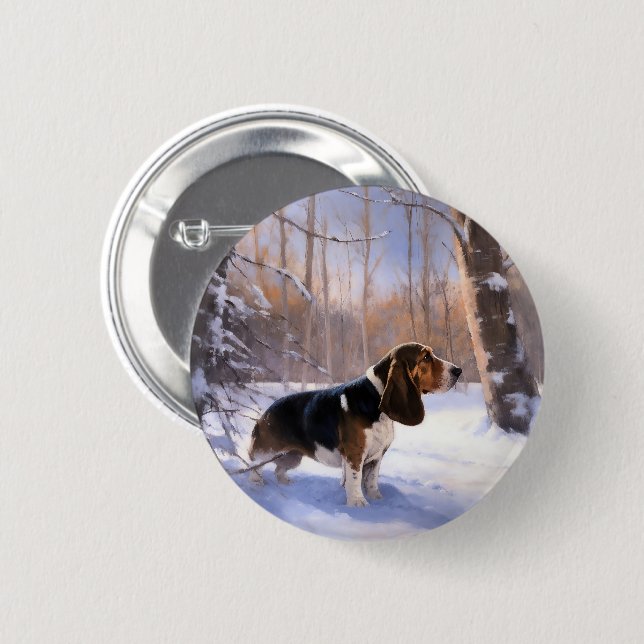 Basset Hound lassen es schneeweihen Button (Vorne & Hinten)