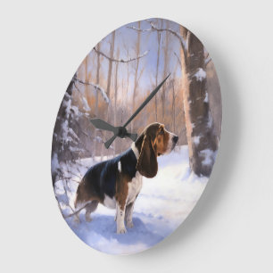 Basset Hound lassen es schneeweihen Große Wanduhr