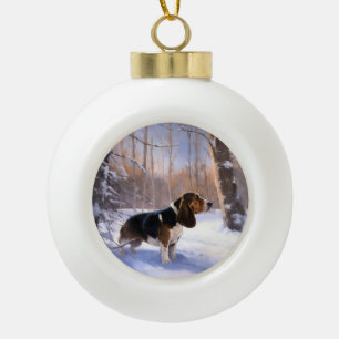Basset Hound lassen es schneeweihen Keramik Kugel-Ornament