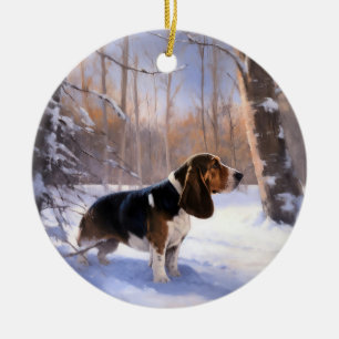 Basset Hound lassen es schneeweihen Keramik Ornament