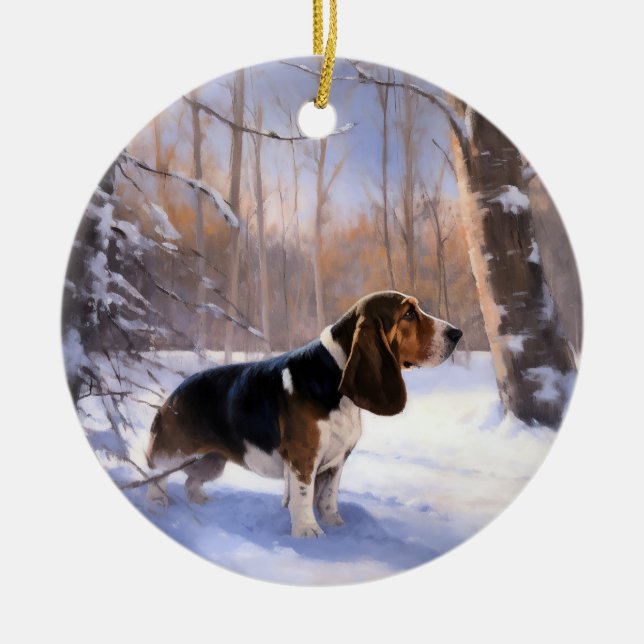 Basset Hound lassen es schneeweihen Keramik Ornament (Vorne)