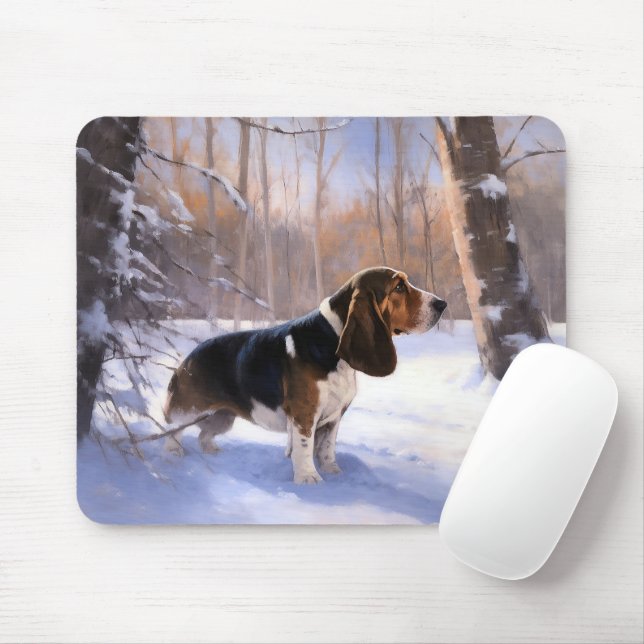 Basset Hound lassen es schneeweihen Mousepad (Mit Mouse)