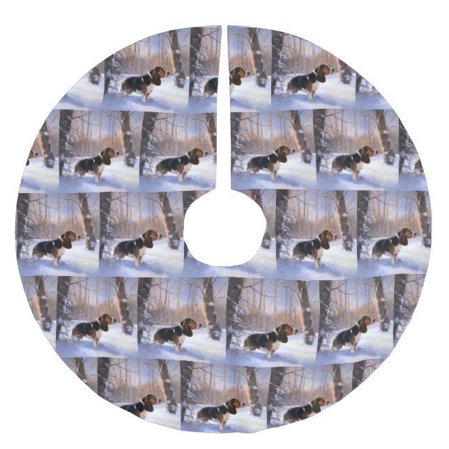 Basset Hound lassen es schneeweihen Polyester Weihnachtsbaumdecke (Vorderseite)