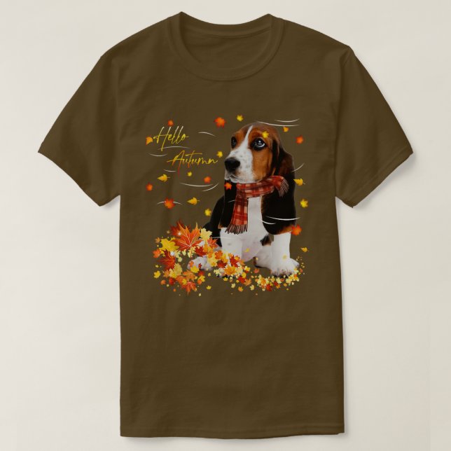 Basset Hound Leaf Fall Hallo Herbst für Hund Lover T-Shirt (Design vorne)