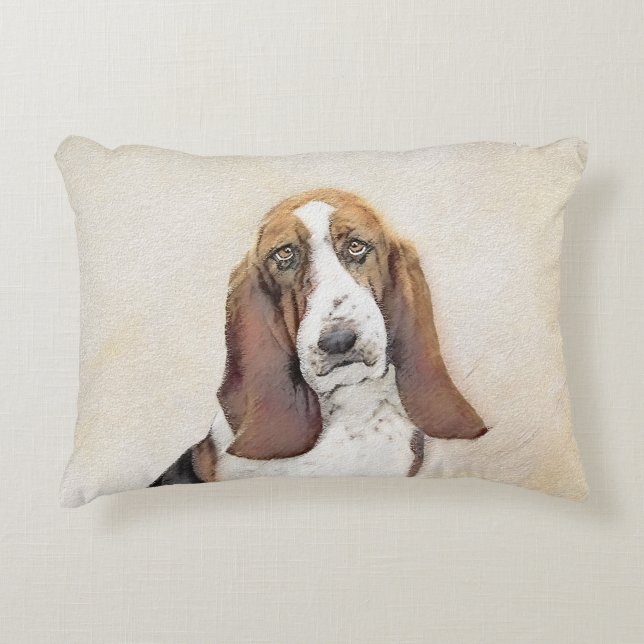 Basset Hound Malerei - Niedliche Original Hunde Ku Dekokissen (Vorderseite)