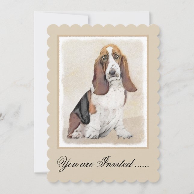 Basset Hound Malerei - Niedliche Original Hunde Ku Einladung (Vorderseite)