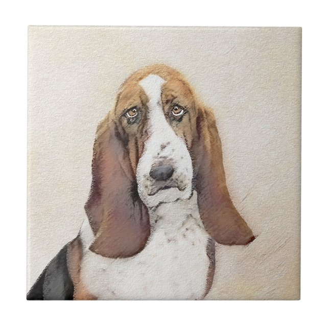 Basset Hound Malerei - Niedliche Original Hunde Ku Fliese (Vorderseite)