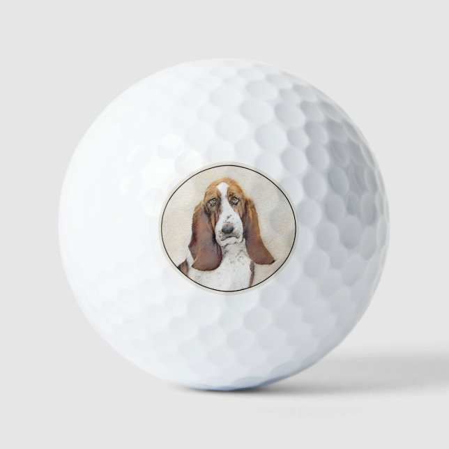 Basset Hound Malerei - Niedliche Original Hunde Ku Golfball (Vorderseite)