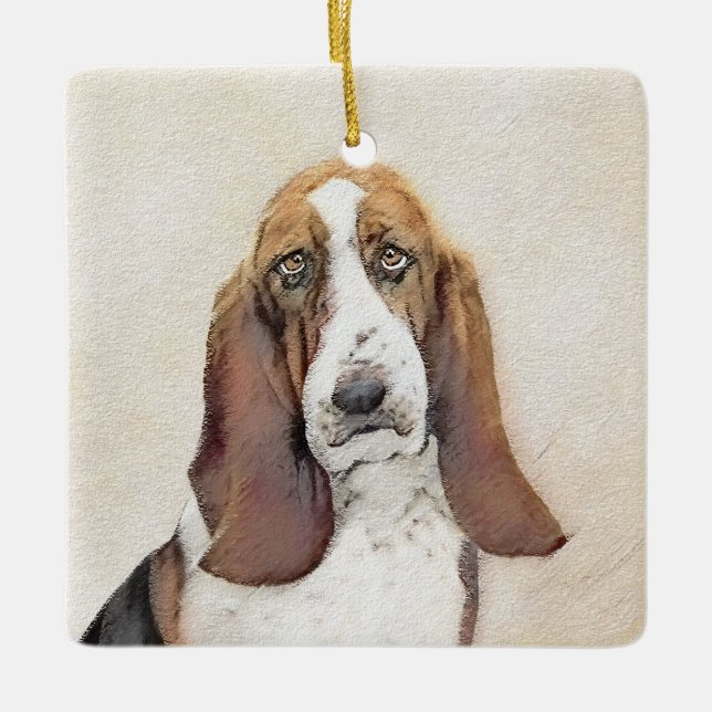 Basset Hound Malerei - Niedliche Original Hunde Ku Keramikornament (Vorderseite)
