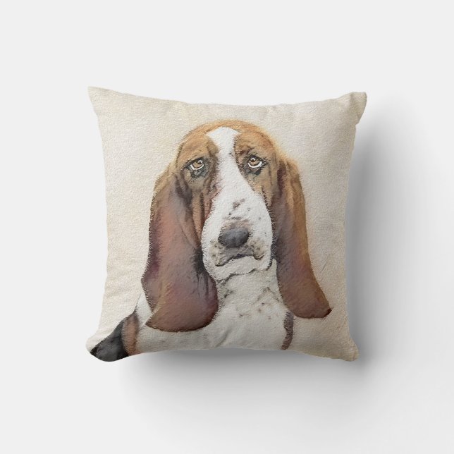 Basset Hound Malerei - Niedliche Original Hunde Ku Kissen (Vorderseite)