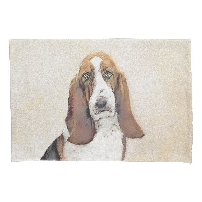 Basset Hound Malerei - Niedliche Original Hunde Ku Kissenbezug (Vorderseite)