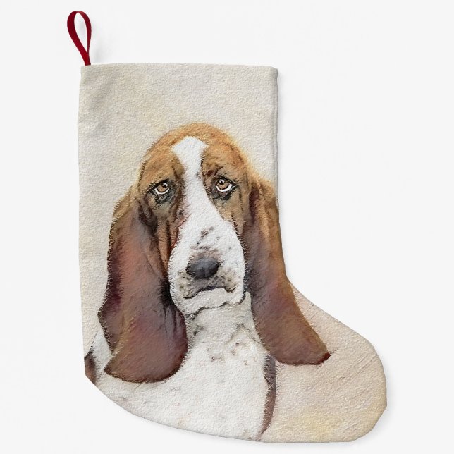 Basset Hound Malerei - Niedliche Original Hunde Ku Kleiner Weihnachtsstrumpf (Vorderseite)