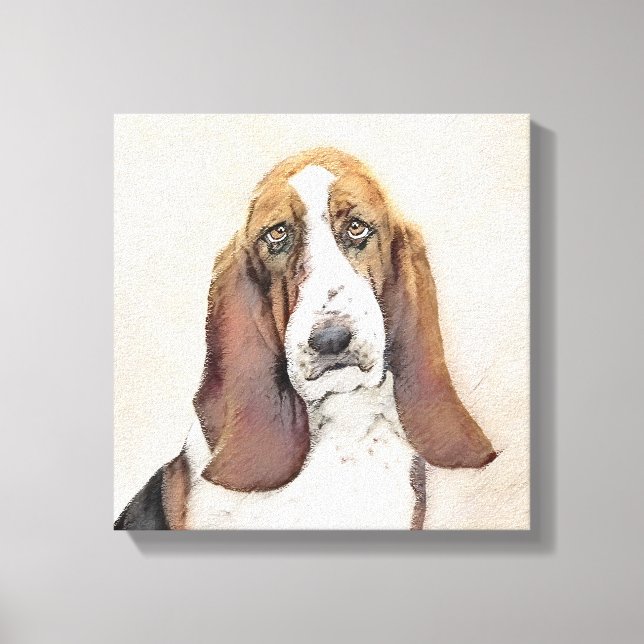 Basset Hound Malerei - Niedliche Original Hunde Ku Leinwanddruck (Vorderseite)