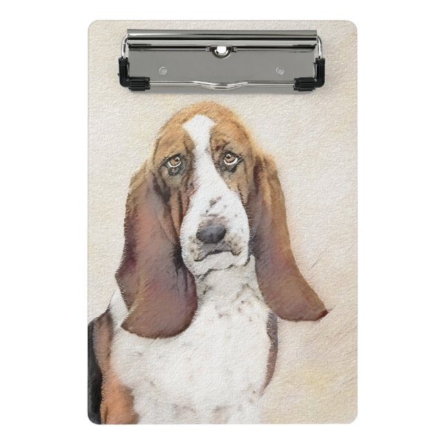 Basset Hound Malerei - Niedliche Original Hunde Ku Mini Klemmbrett (Vorderseite)