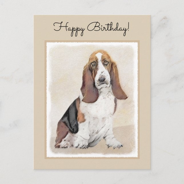 Basset Hound Malerei - Niedliche Original Hunde Ku Postkarte (Vorderseite)