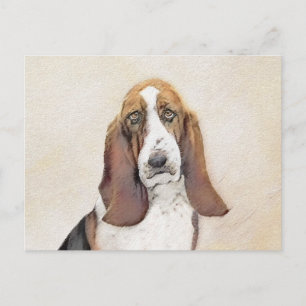 Basset Hound Malerei - Niedliche Original Hunde Ku Postkarte