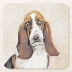 Basset Hound Malerei - Niedliche Original Hunde Ku Rechteckiger Pappuntersetzer