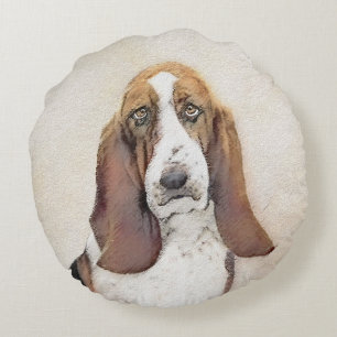 Basset Hound Malerei - Niedliche Original Hunde Ku Rundes Kissen