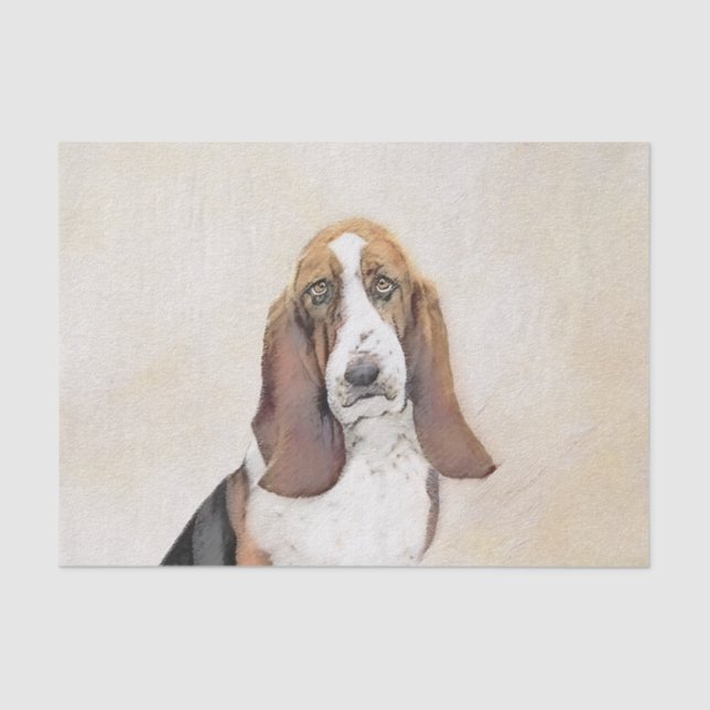 Basset Hound Malerei - Niedliche Original Hunde Ku Seidenpapier (Vorderseite)