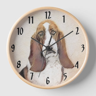 Basset Hound Malerei - Niedliche Original Hunde Ku Uhr
