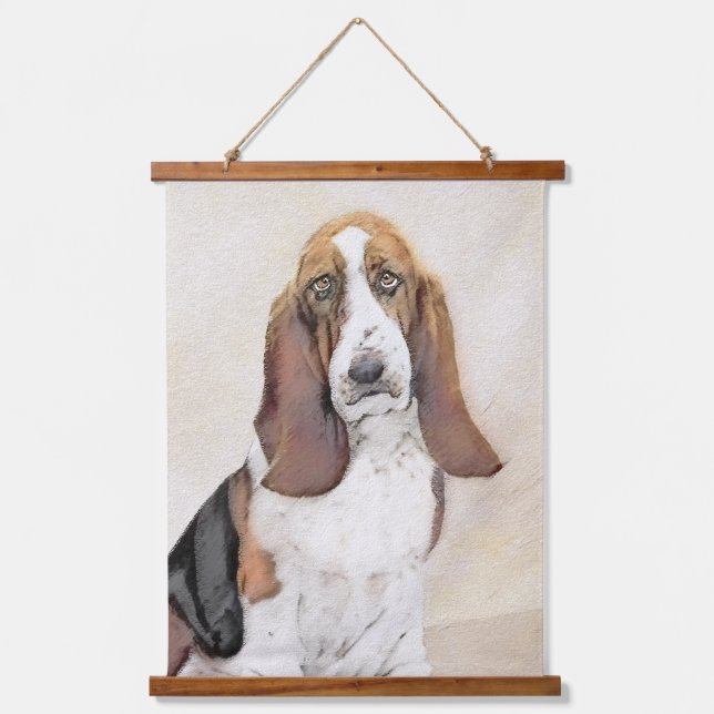 Basset Hound Malerei - Niedliche Original Hunde Ku Wandteppich Mit Holzrahmen (Vorderseite)