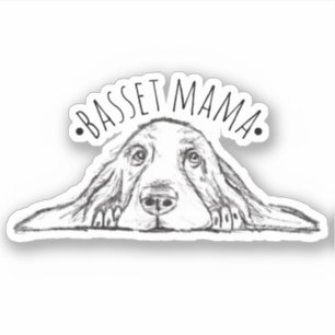 Basset Hound Mama handgezeichnet schwarz weiß einf Aufkleber