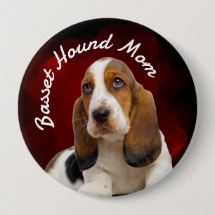 Basset-Hound-Mama mit roter Hintergrundtaste Button