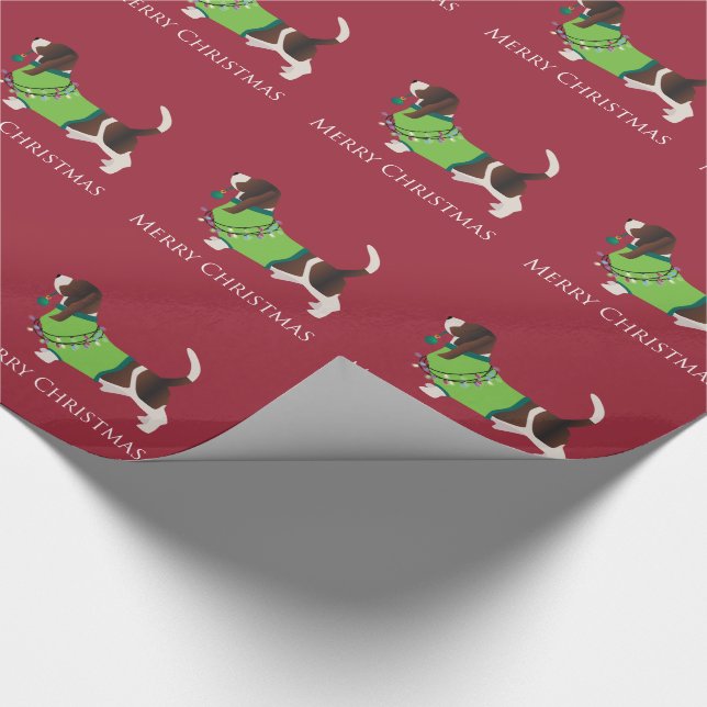 Basset Hound Merry Christmas Design Geschenkpapier (Ecke)