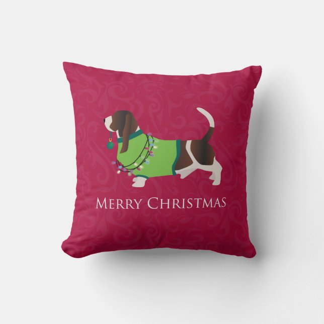 Basset Hound Merry Christmas Design Kissen (Vorderseite)