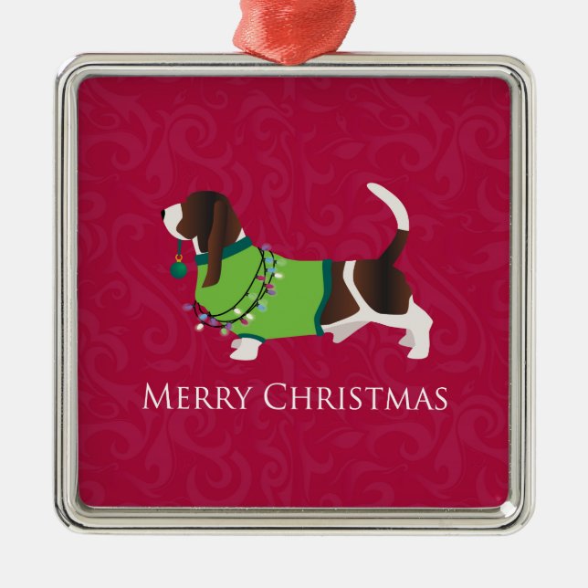 Basset Hound Merry Christmas Design Ornament Aus Metall (Vorne)