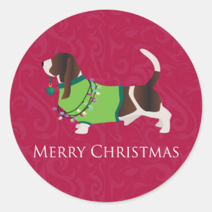 Basset Hound Merry Christmas Design Runder Aufkleber