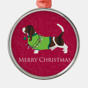 Basset Hound Merry Christmas Design Silbernes Ornament